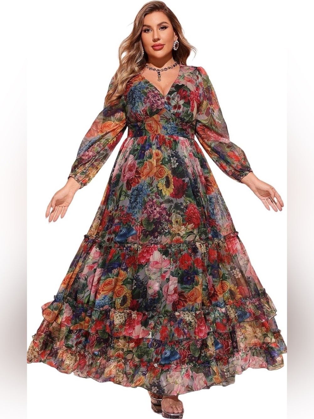 Toleen floral long sleeve dress/ size L NWT